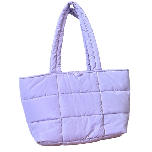 Adidas Women's Quilted All Me 3 Tote Powder Purple Plum Bag Puffy Travel NEW - Picture 4 of 10